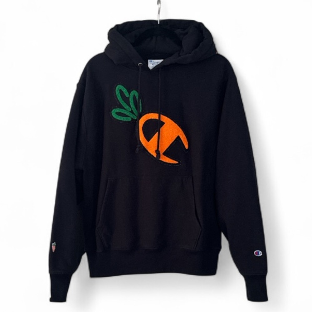 Champion x Anwar Carrots Reverse Weave Chenille Logo Hoodie Black Medium - Picture 2 of 14